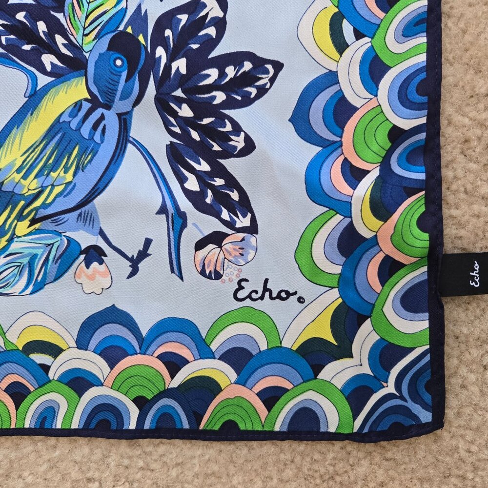 NEW Echo Square Silk Scarf Blue Birds - Picture 4 of 10